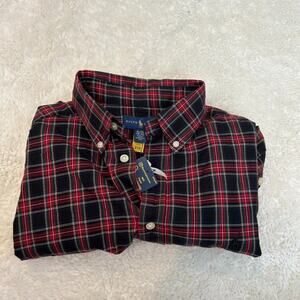 NWT Ralph Lauren Black Plaid Button Down Shirt Boys XL or 20 Red Polo Logo